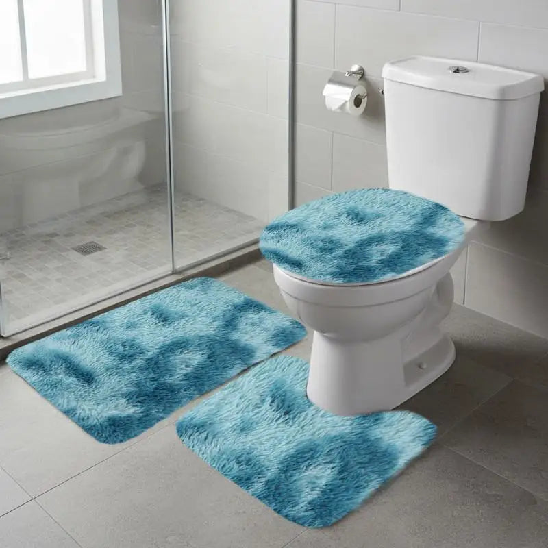 3pcs Mixed Color Bath Rug Set, Bath Mat And Contour Mat And Toilet Seat Cover, Soft Microfiber Water Absorbent And Non-Slip Bathroom Rugs, Machine Washable, Easy to Dry
