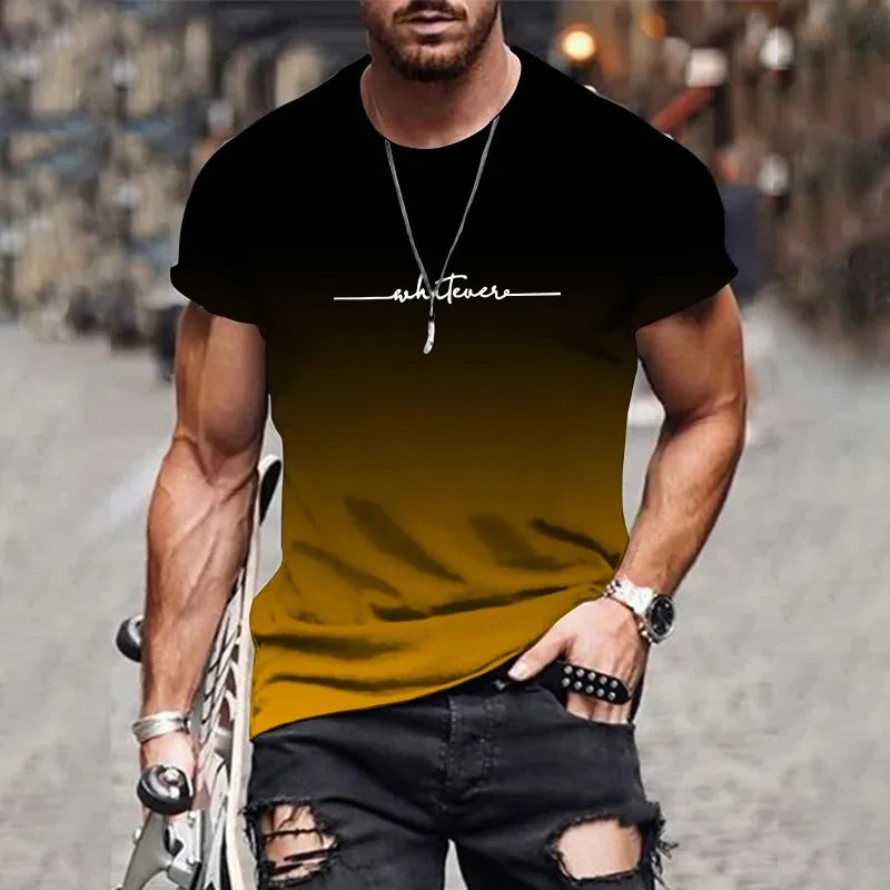 Minimalist Letter Printed Gradient Men's T-shirt Daily Sports Leisure Running Quick Drying Men Clothing Outdoor Daily Streetwear