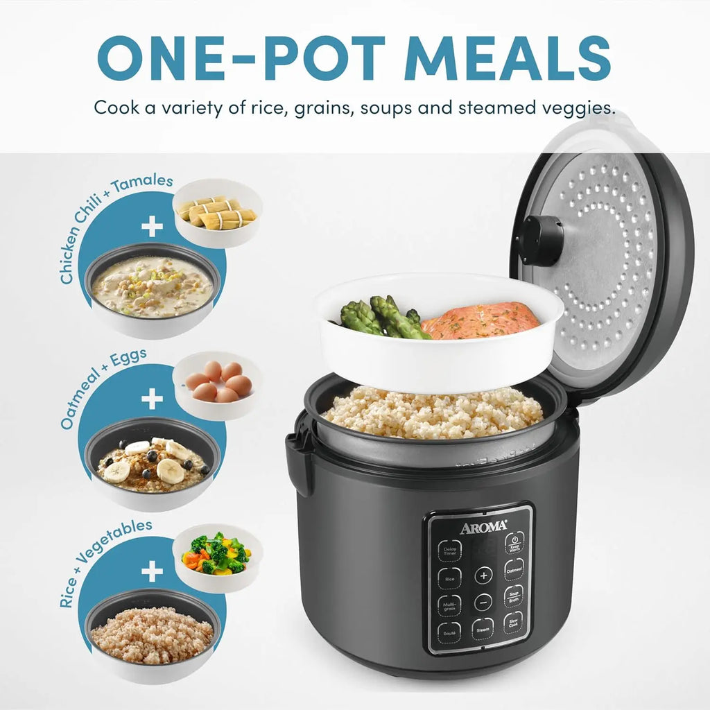 Digital Rice Cooker, Multi cooker, 6-Cup (Uncooked) / 12-Cup (Cooked), Steamer, Slow Cooker, Oatmeal