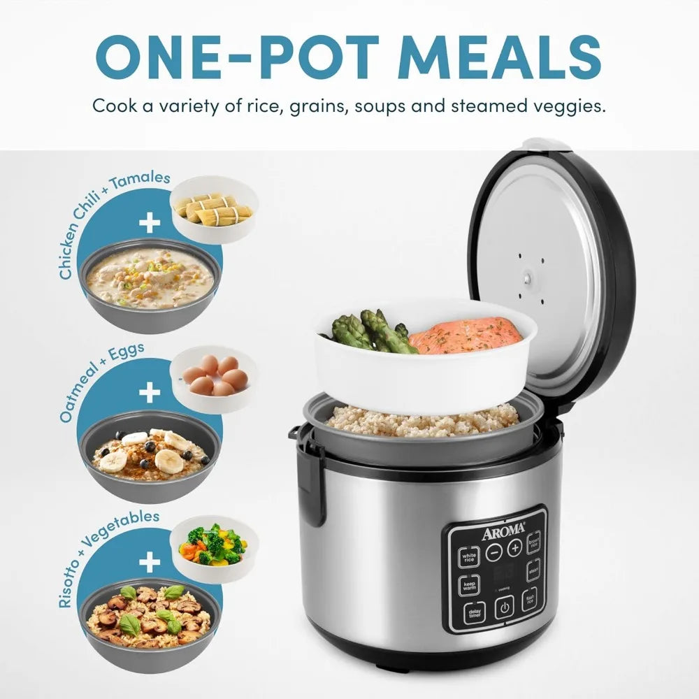 Digital Rice Cooker 4 Uncooked 8 Cooked Steamer Grain Multicooker 2 Qt Stainless