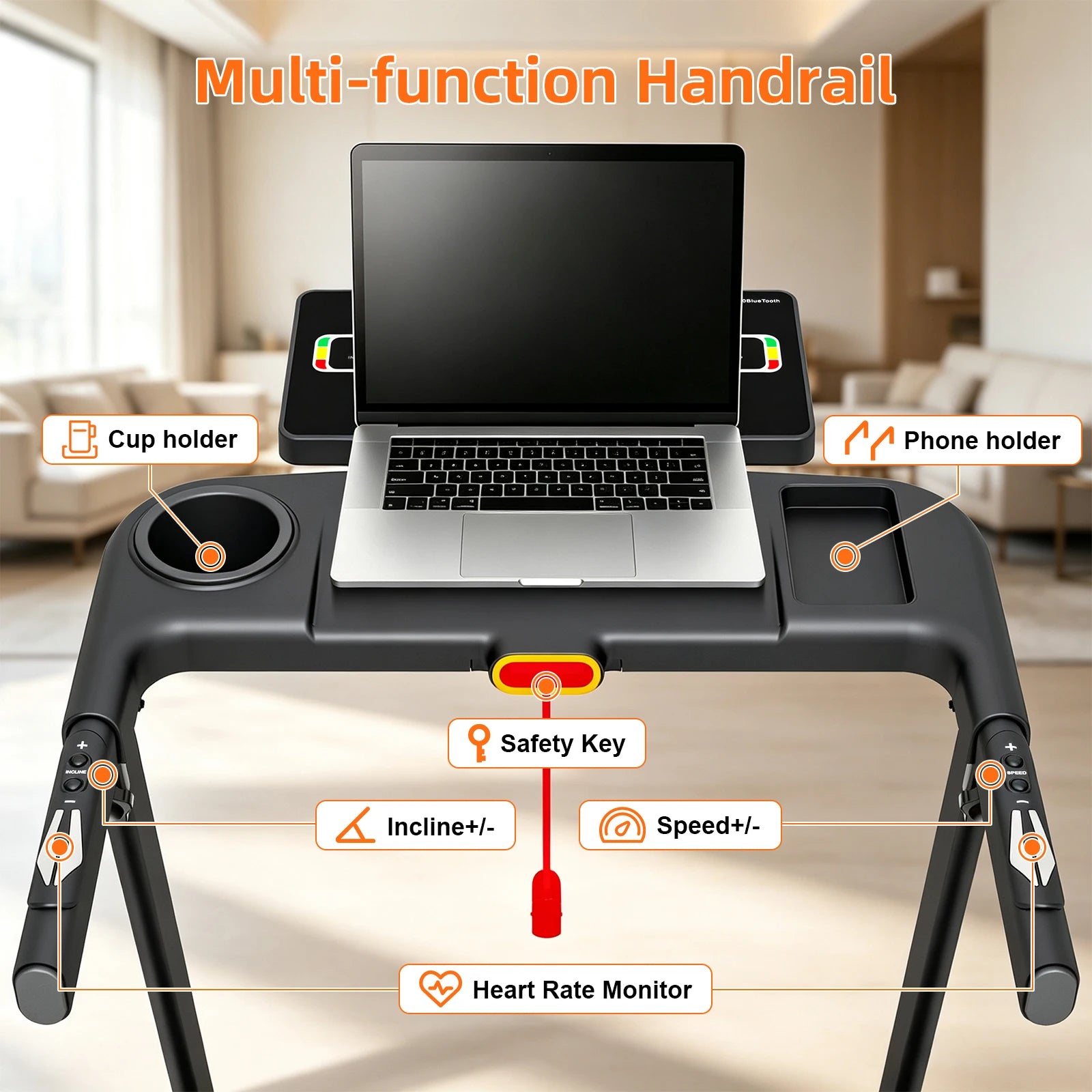 Home Foldable Treadmill with 15% Incline, Quick Fold Frame, Wide Running Belt, Brushless Motor, 12 HIIT Modes, 330 LBS Capacity, Bluetooth App & Heart Rate Monitor