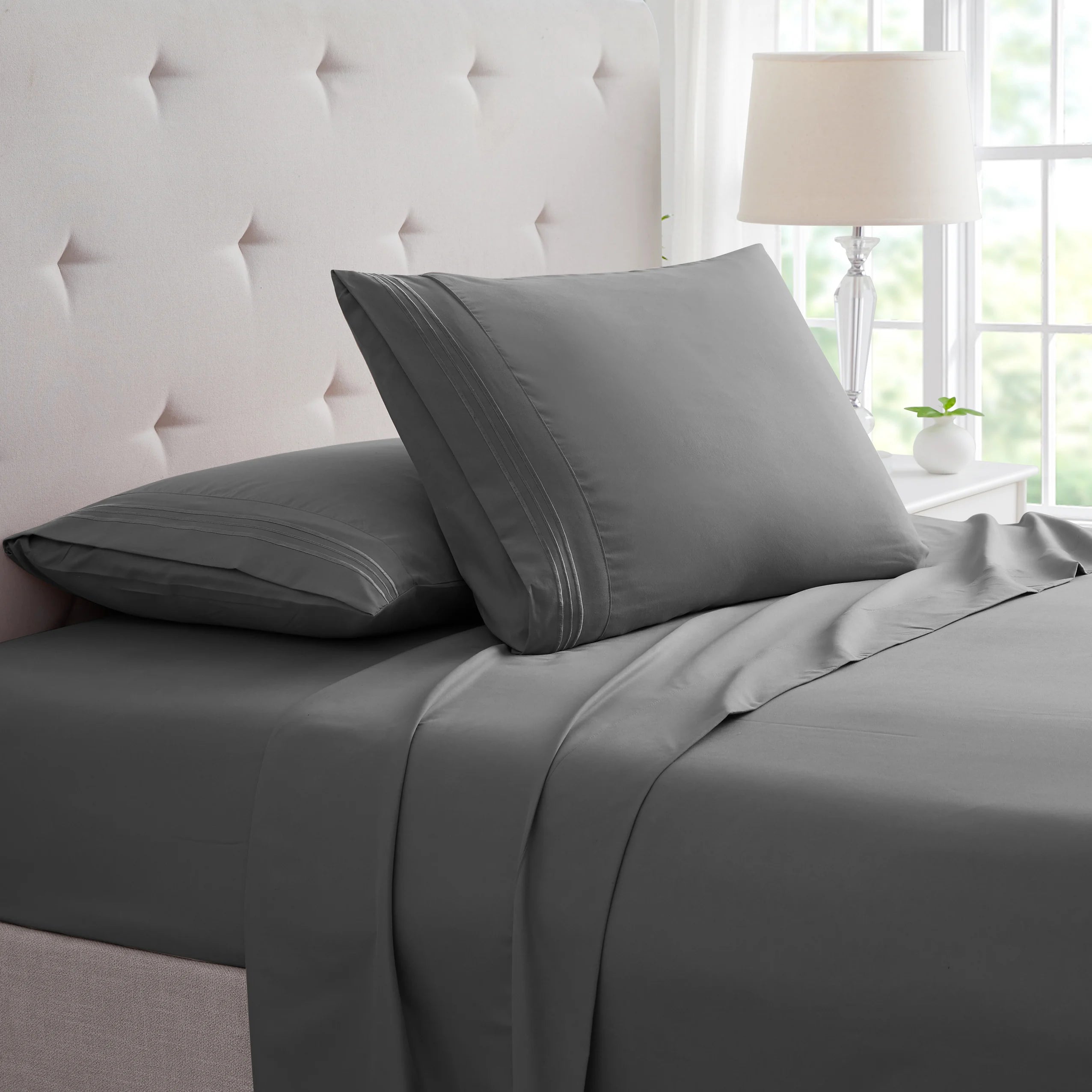 Bamboo 1800 Thread Count 4-Piece 3 Line Embroidered Sheet Set - Egyptian Luxury, Organic, 16 Inch Deep Pocket - Shrink, Fade Wrinkle Resistant