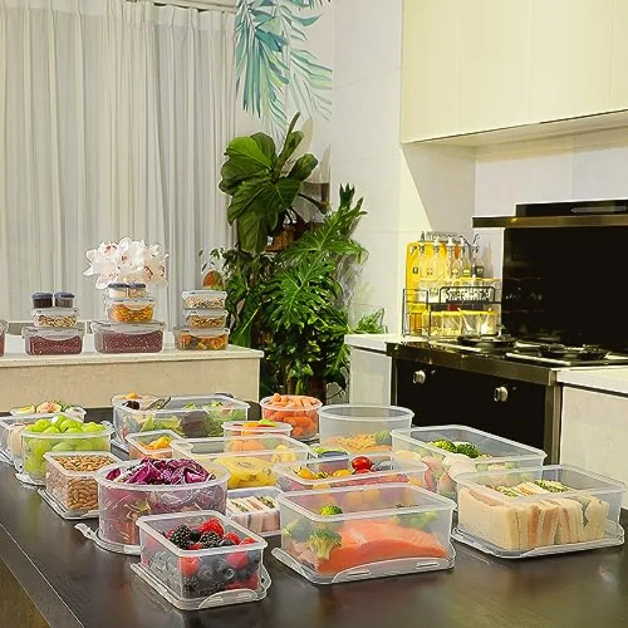 50 PCS Food Storage Containers Set, Plastic Food Containers for Pantry Kitchen Storage and Organization, Microwave and Dishwasher safe