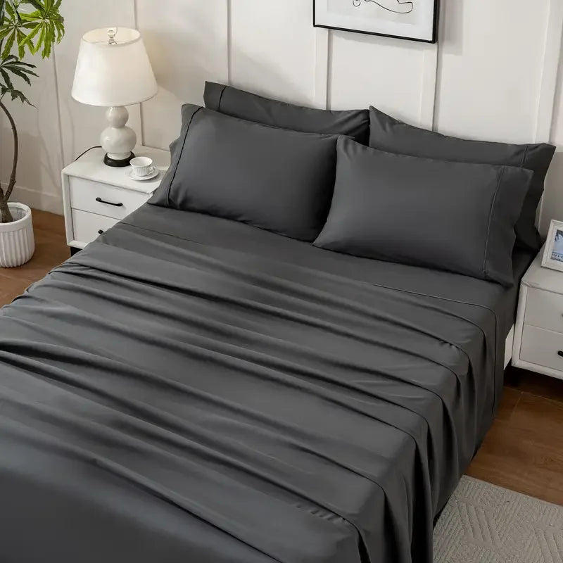 4pcs/6pcs Bamboo Cooling Sheet Set -Breathable And Comfortable - Fit for Hot Sleepers