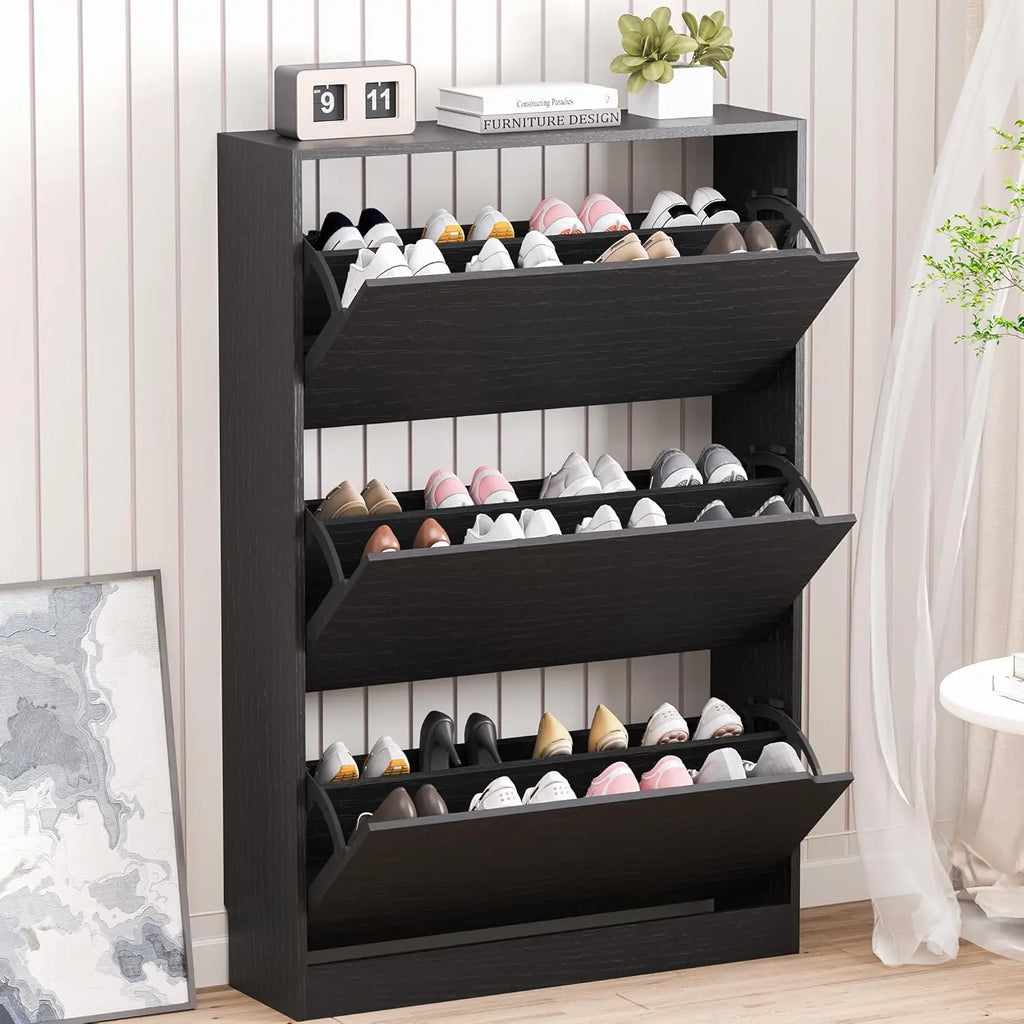 Slim Shoe Cabinet with 3 Flip Drawers, Adjustable Shelves, Freestanding Organizer for Entryway Hallway Closet Storage