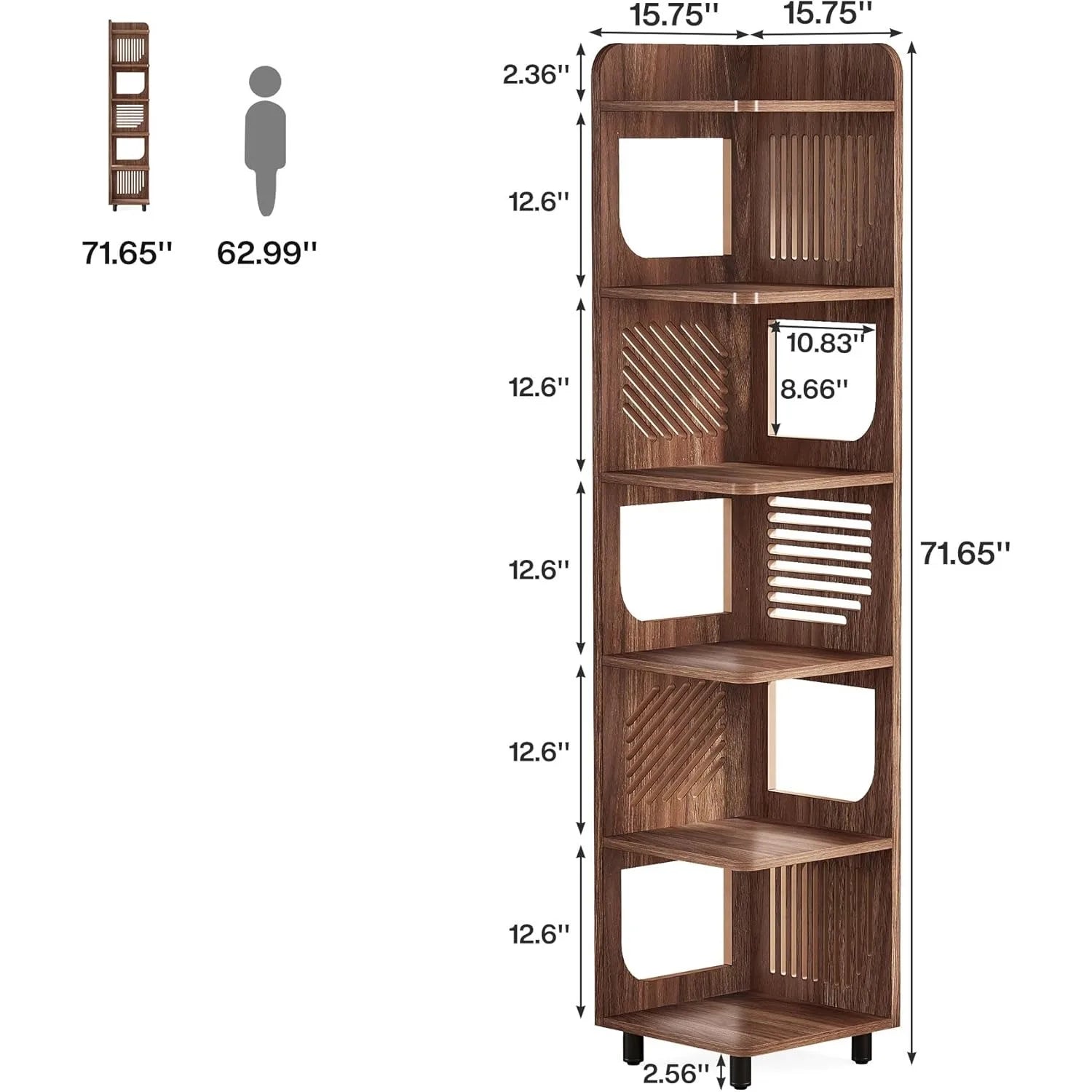 Corner Shelf,Narrow Corner Bookshelf,Freestanding Corner Display Storage Shelf Organizer for Living Room, Kitchen, Office