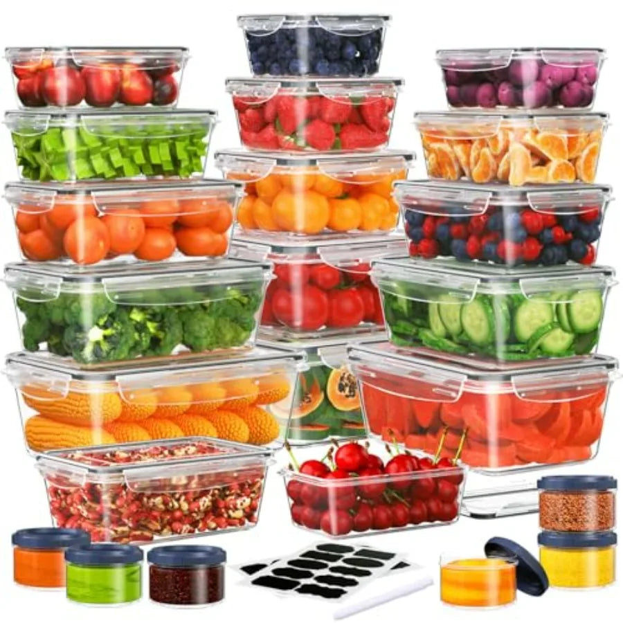 50 PCS Food Storage Containers Set, Plastic Food Containers for Pantry Kitchen Storage and Organization, Microwave and Dishwasher safe