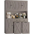 71" Kitchen Pantry with 12.5 Gallon Double Trash Can Cabinet, Grey | armhouse Garbage Can Cabinet with Pull Out Trash Can Storag