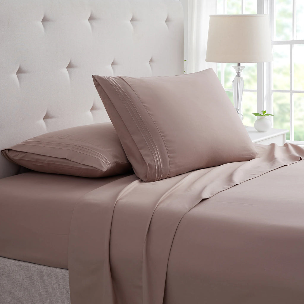 Bamboo 1800 Thread Count 4-Piece 3 Line Embroidered Sheet Set - Egyptian Luxury, Organic, 16 Inch Deep Pocket - Shrink, Fade Wrinkle Resistant