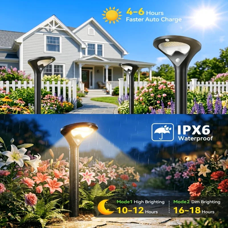 Solar Pathway Lights Outdoor with Motion Sensor, 6 Pack Security Solar Garden Lights, 400LM Bright LEDs, Upgraded Glass Panel, 3 Modes Waterproof Path Lights for Yard Patio Walkway Driveway
