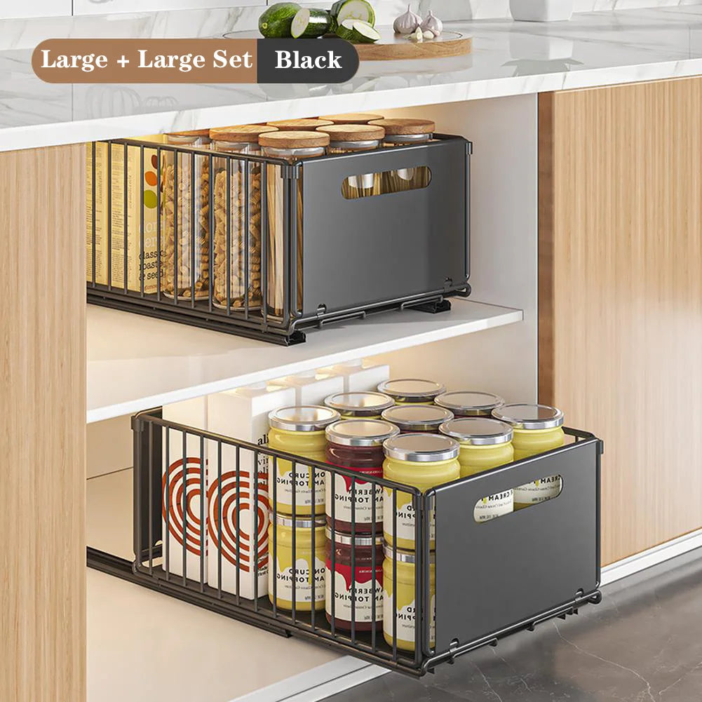 2PCS Pull Out Cabinet Organizer Under Sink Organizer Slide Out Drawers Pantry Shelves Drawer Storage for Kitchen Cabinet