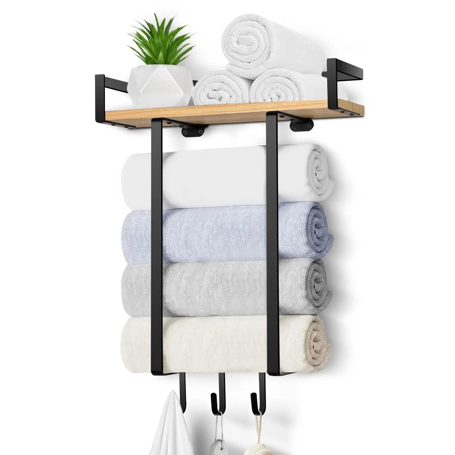 Bathroom towel rack, wall-mounted bathroom towel rack, 30-inch heavy duty 6 large towels, wall-mounted towel rack for rolling towels, black