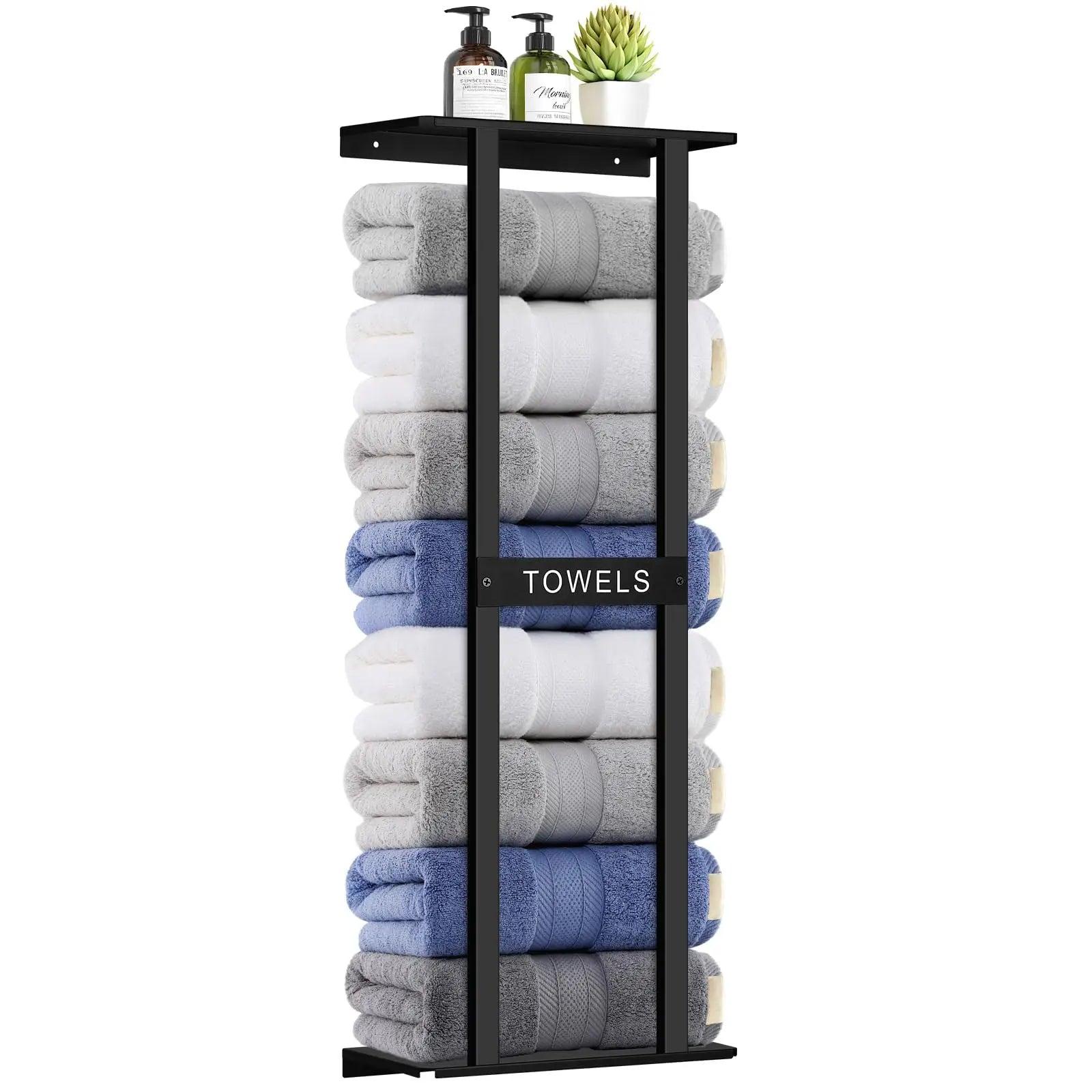 Bathroom towel rack, wall-mounted bathroom towel rack, 30-inch heavy duty 6 large towels, wall-mounted towel rack for rolling towels, black