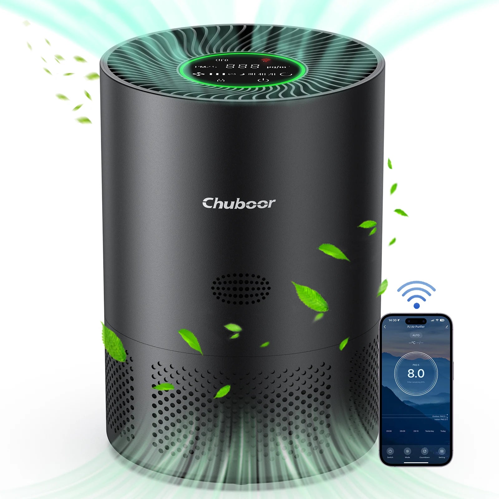 Chuboor Air Purifiers for Home H13 True HEPA for Bedroom Room kitchen for Smoke and Dust Pollen Odors PM2.5 Detection