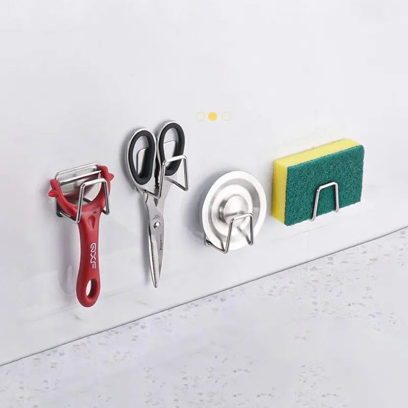 2 Pcs Adhesive Sponge Holder for Kitchen Sink, SUS304 Stainless Steel Scrubber Hanger Sink Caddy Accessories Storage Drain Rack Stand for Scratch Scrub Dishcloth Dishrag Steel Wool Strainer Stopper