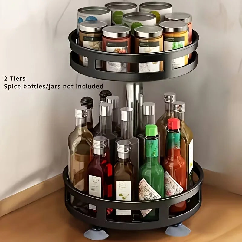 360-Degree Rotating Kitchen Organizer - Metal Spice Rack Featuring Storage Containers  Available in Double Or Triple
