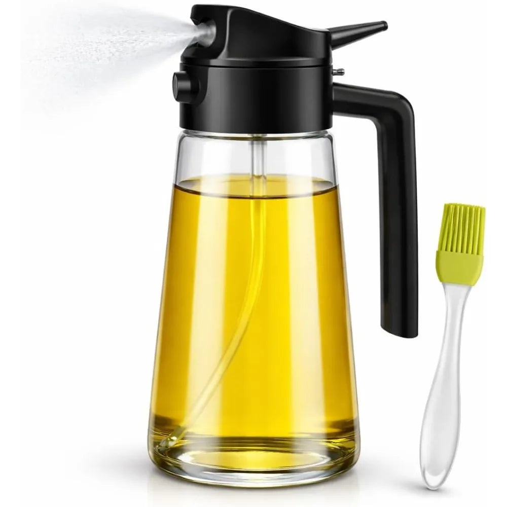Premium Glass Oil Mister Sprayer Bottle for Kitchen Cooking and Baking 16oz Leak Proof Olive Oil Dispenser with Refillable Brush Perfect for Air Fryer Roasting Grilling BBQ Salad Dressing and Healthy Low Fat Frying High