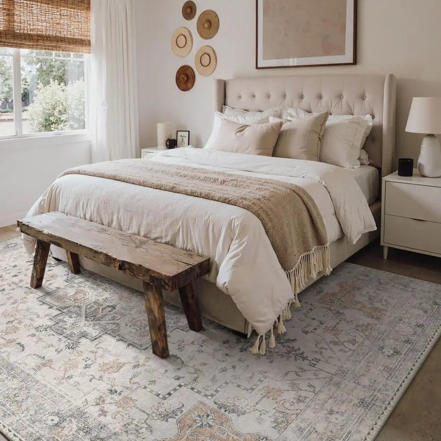 5X7 Area Rugs for Living Room, Machine Washable Non Slip Vintage Rugs, Low Pile Lightweight Chenille Print Rug for Bedroom,