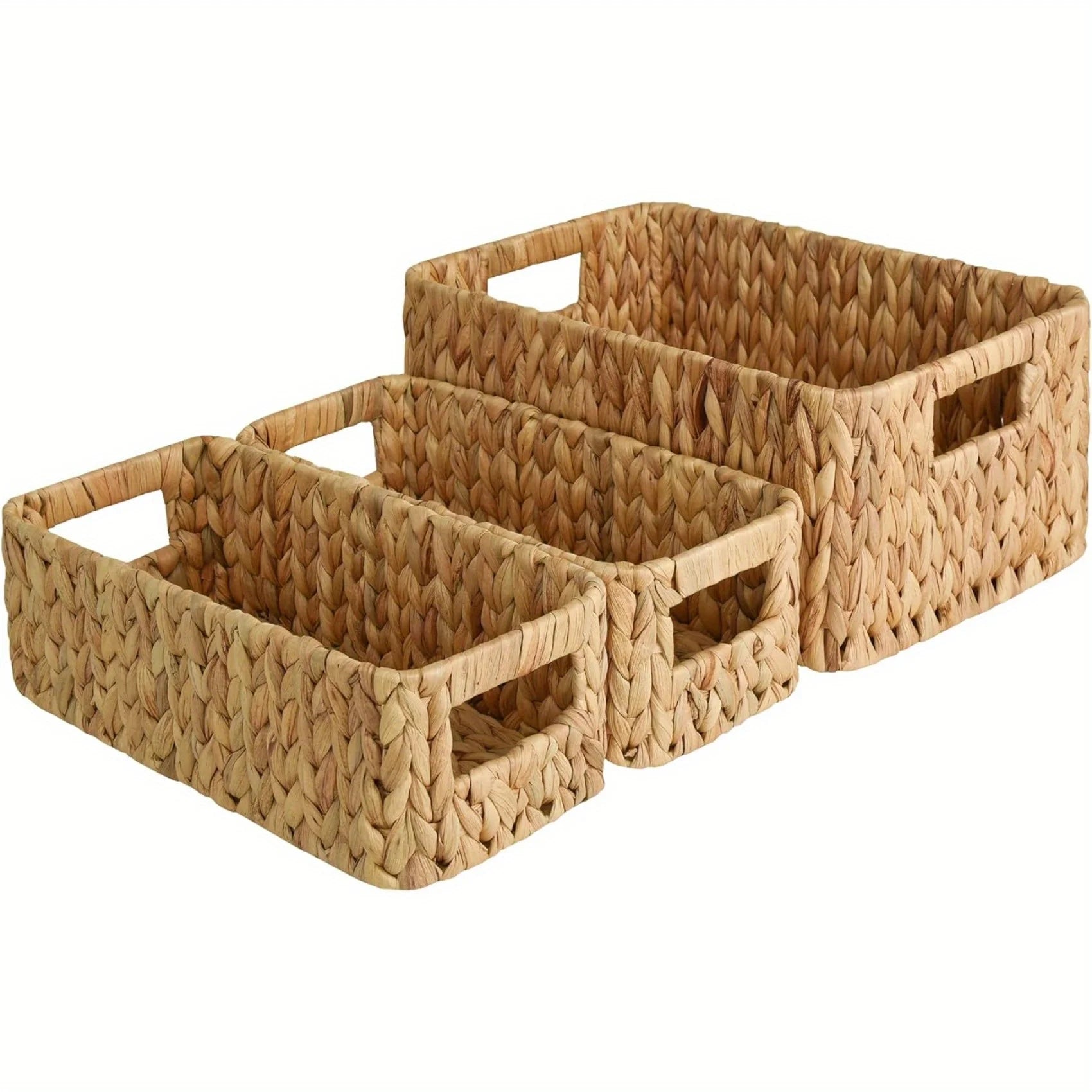 Storage Baskets, Square Wicker Baskets With Built-in Handles, Hand-Woven Baskets For Bedroom, Bathroom, Pantry, Shelves, Shelf Baskets