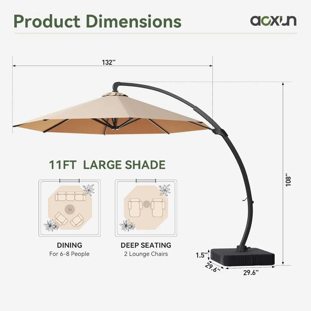 Large Heavy-Duty Cantilever Umbrella with 360° Rotation, Windproof Ribs for Outdoor Patios, Pools, Decks, Gardens