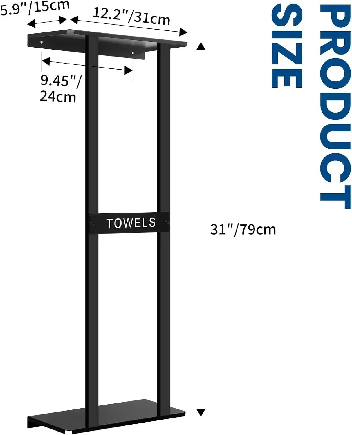 Bathroom towel rack, wall-mounted bathroom towel rack, 30-inch heavy duty 6 large towels, wall-mounted towel rack for rolling towels, black