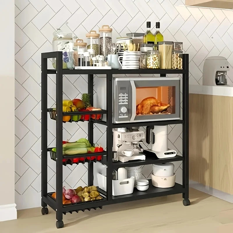 1pc Movable Storage Rack, Adjustable Kitchen Shelf with Baskets, Kitchen Organizer And Storage, Metal Shelf Rack with Wheels, Suitable for Garage, Pantry, Bathroom, Closet, Warm House Gift, New Home, Standing Shelf, Utility R