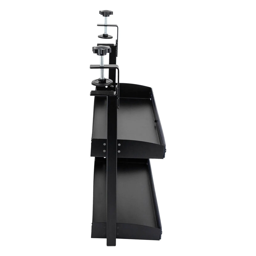 Desktop or Under-Desk Shelf Clamp-on 2-Tier Shelving W/ Adjustable Storage Tray