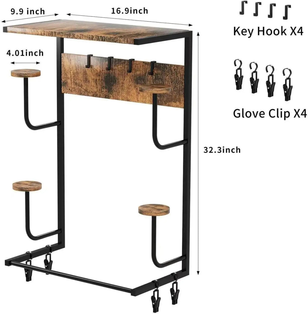 Motorcycle Helmet Holder Wall Mount, Iron Storage Motorcycle Helmet Rack with Hooks, 4 Hat Stands & 4 Gloves Clips