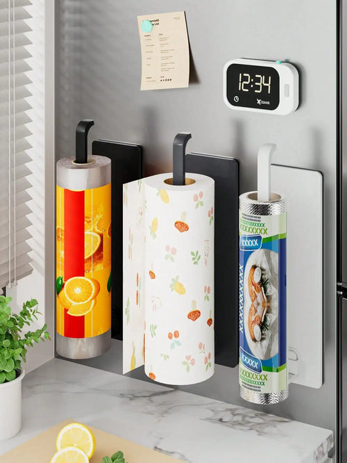 1pc Kitchen Paper Towel Holder, Wall-Mounted Or Self-Adhesive Installation under shelf, With Cling Film Dispenser & Storage Rack, Space-Saving, Stylish Paper Towel Rack, Durable Bracket, Suitable For RV Kitchen And Bathroom