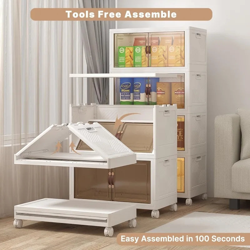 Stackable Storage Bins with Lids,480QT Closet Organizers and Storage Cabinet with Doors&Wheels,Lockable Plastic Foldable