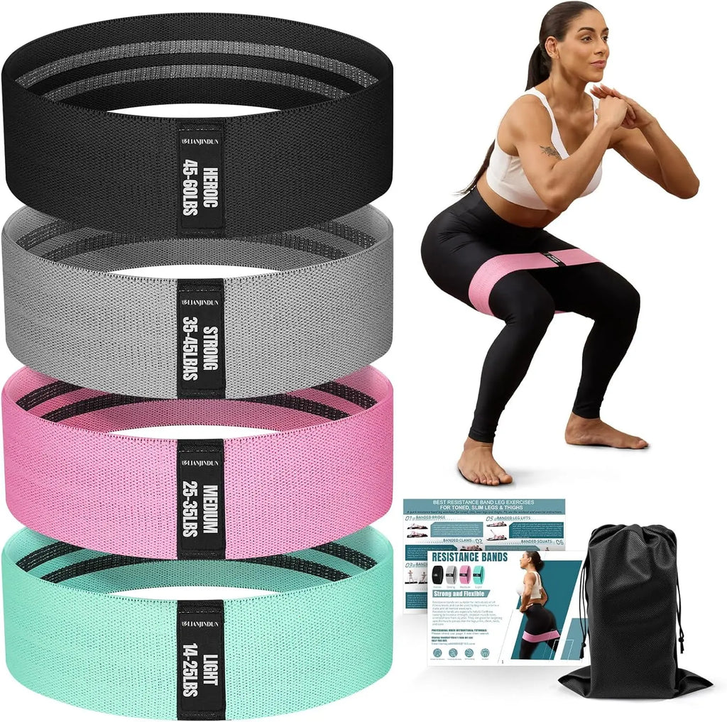 Resistance Bands for Working Out with Guide, 4 Workout Bands for Women & Men, Fabric Exercise Bands for Legs, Hip, Glute, Butt,
