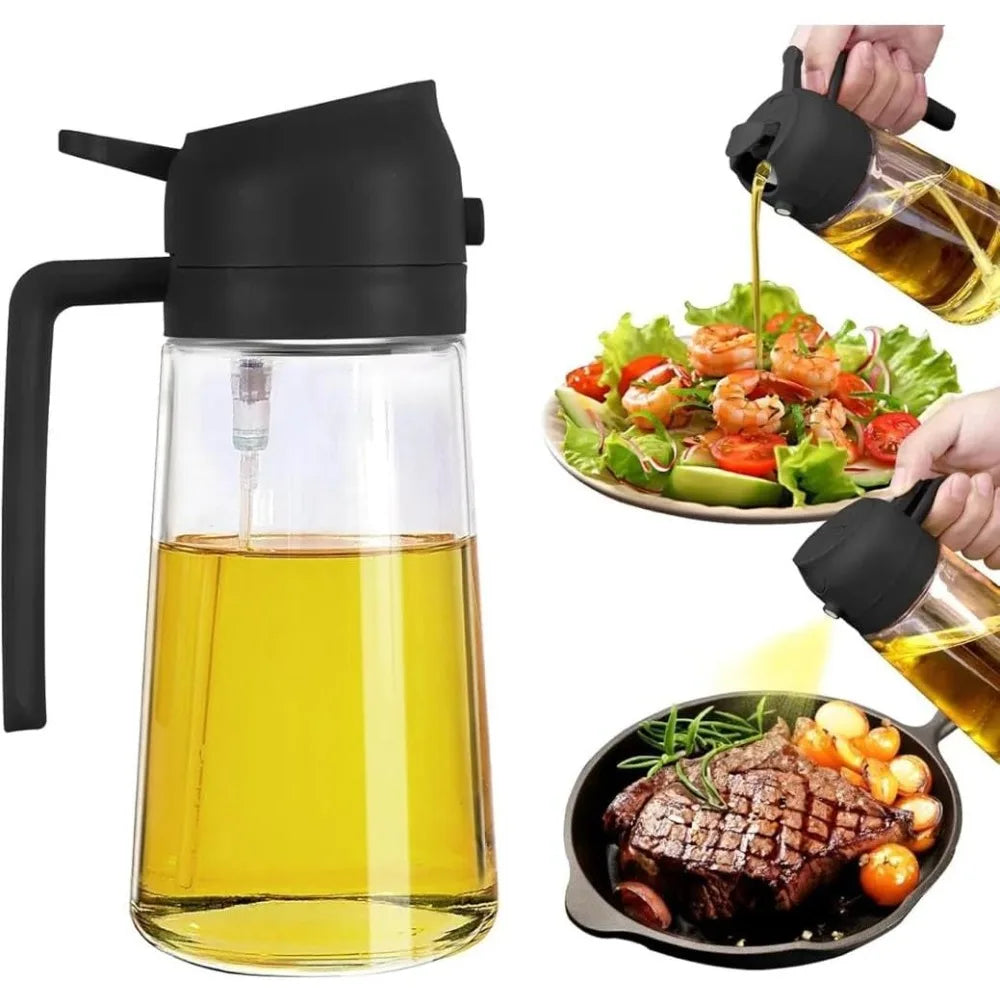Premium Glass Oil Mister Sprayer Bottle for Kitchen Cooking and Baking 16oz Leak Proof Olive Oil Dispenser with Refillable Brush Perfect for Air Fryer Roasting Grilling BBQ Salad Dressing and Healthy Low Fat Frying High
