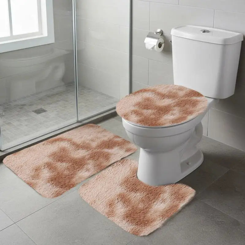 3pcs Mixed Color Bath Rug Set, Bath Mat And Contour Mat And Toilet Seat Cover, Soft Microfiber Water Absorbent And Non-Slip Bathroom Rugs, Machine Washable, Easy to Dry