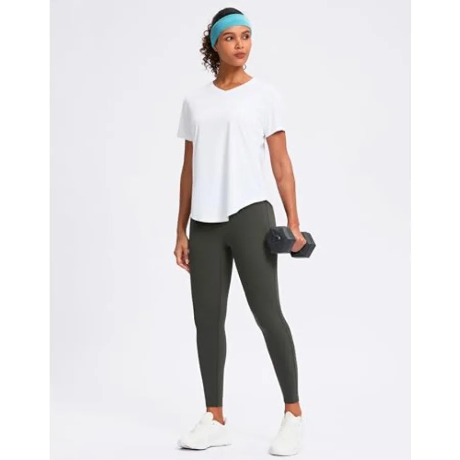 Womens Workout Shirts V-Neck Short Sleeve UPF 50+ Sun Shirt Moisture Wicking Dry Fit Top for Gym, Running, Athletic