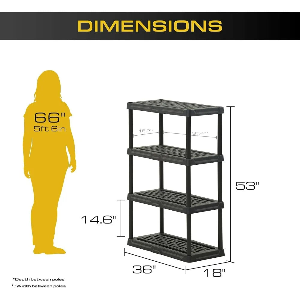 CENTREX CX 4-Tier Heavy Duty Plastic Storage Shelves 150lbs Capacity Per Shelf Black Weather-Resistant Easy Assembly Garage Kitchen