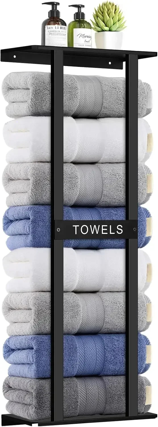 Bathroom towel rack, wall-mounted bathroom towel rack, 30-inch heavy duty 6 large towels, wall-mounted towel rack for rolling towels, black