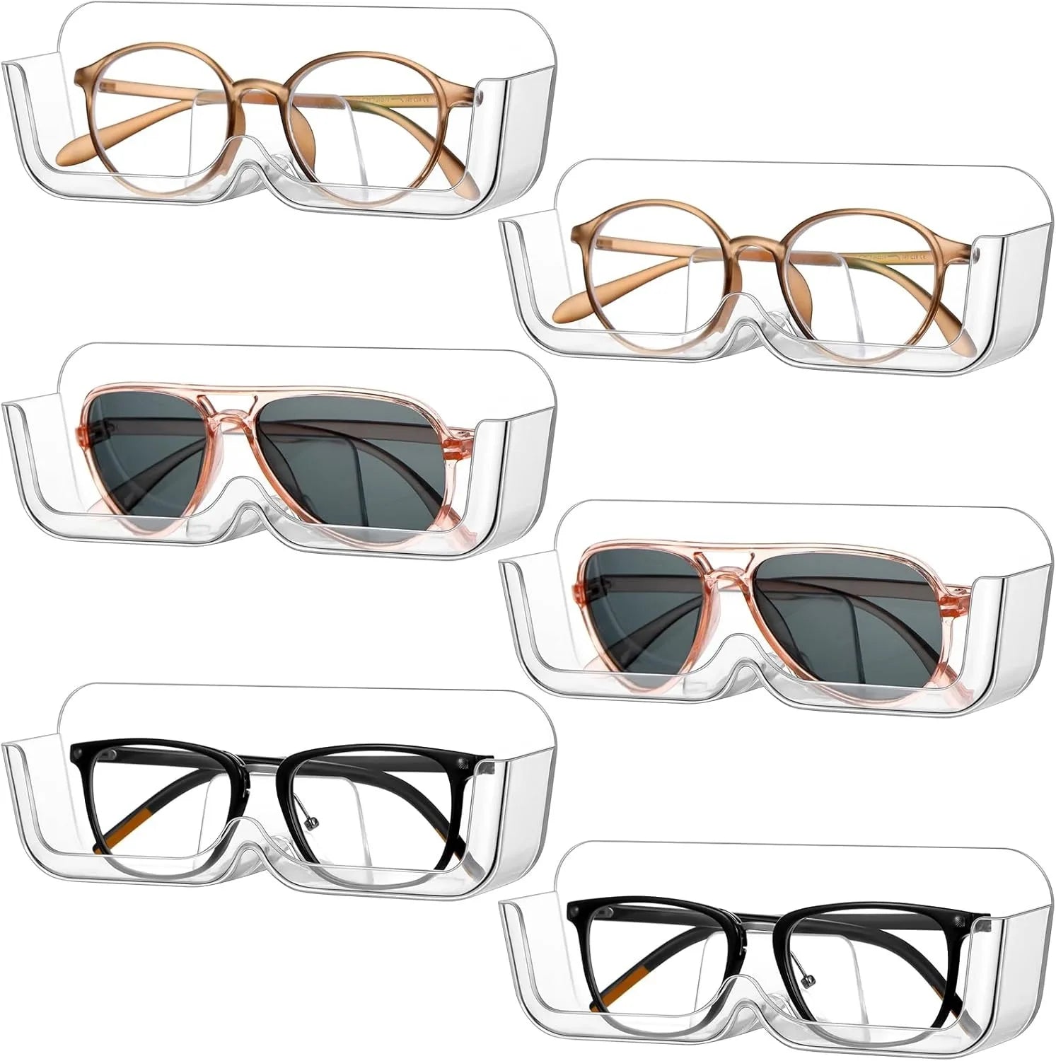 3pcs Wall-Mounted Glasses Holder Stand - Adhesive Eyeglasses Organizer for Nightstand, Reading Glasses, and Sunglasses - Clear