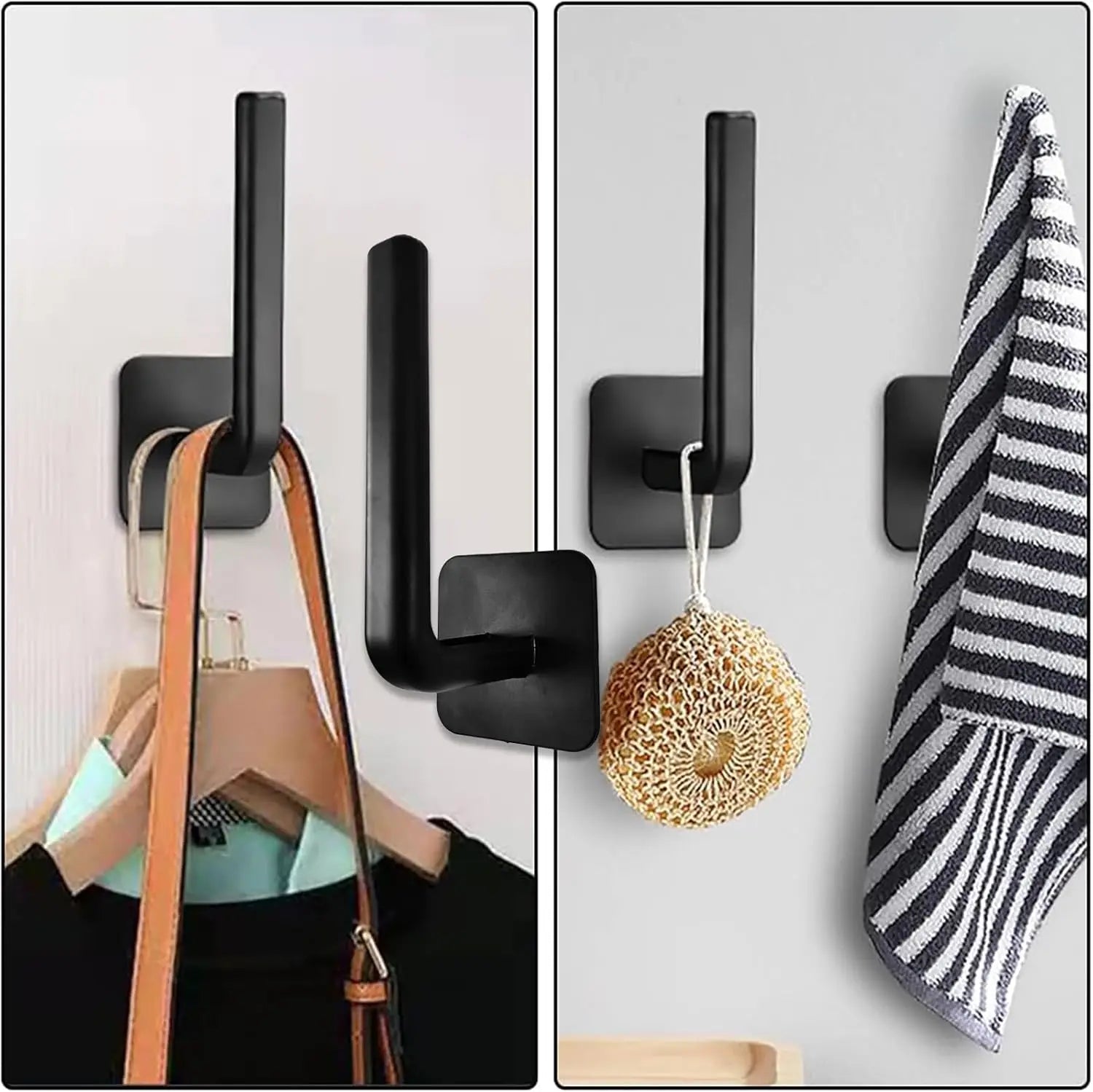 4 Pack Wall Hooks for Hanging Hats Coats Bags Minimalist Wall Mounted Hook Rack for Bedroom Closet Bathroom Office(Black)
