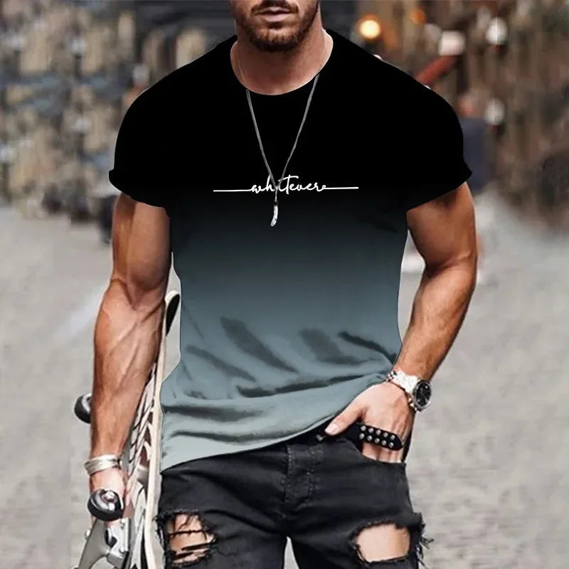 Minimalist Letter Printed Gradient Men's T-shirt Daily Sports Leisure Running Quick Drying Men Clothing Outdoor Daily Streetwear