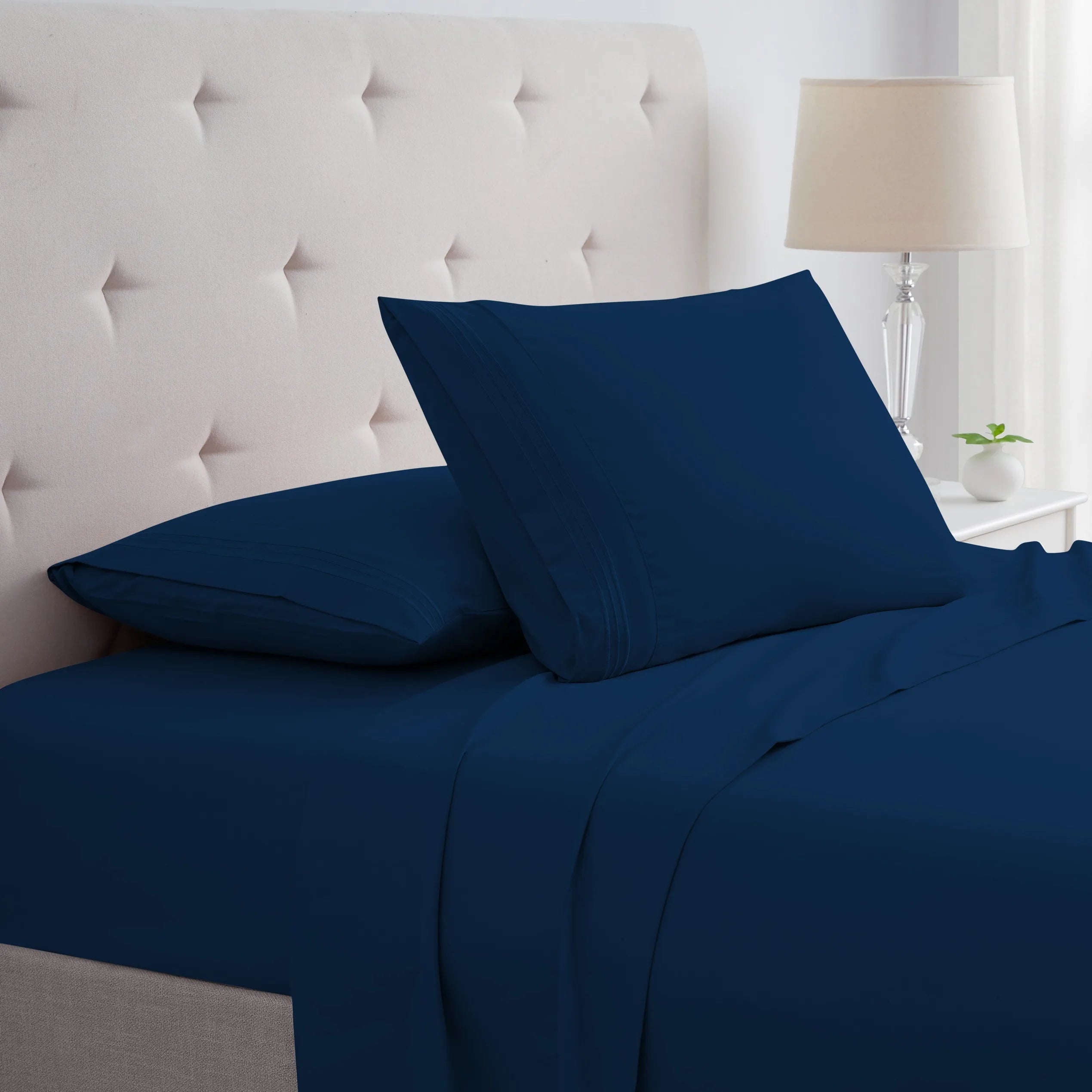 Bamboo 1800 Thread Count 4-Piece 3 Line Embroidered Sheet Set - Egyptian Luxury, Organic, 16 Inch Deep Pocket - Shrink, Fade Wrinkle Resistant