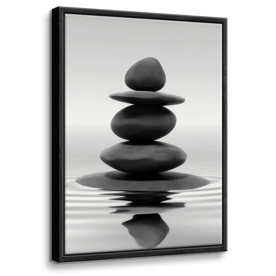 Framed Black and White Bathroom Wall Art Zen Stones in the water Bathroom Wall Art Yoga Meditation Picture Wall Decor Spa Room B