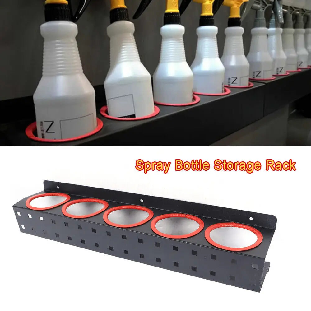Spray Bottle Rack Wall Mounted Car Wash Tool Holder 5-Hole Metal Hanger For Detailing Organizer