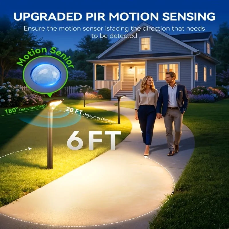 Solar Pathway Lights Outdoor with Motion Sensor, 6 Pack Security Solar Garden Lights, 400LM Bright LEDs, Upgraded Glass Panel, 3 Modes Waterproof Path Lights for Yard Patio Walkway Driveway