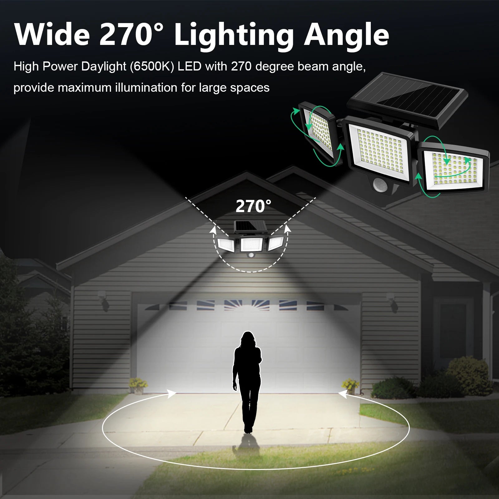 (5/4/3/2/1 pcs) 3-Head Solar Outdoor Light, Motion Sensor Security Light with Wireless Remote Control