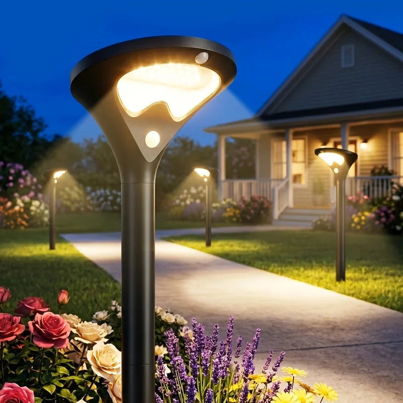 Solar Pathway Lights Outdoor with Motion Sensor, 6 Pack Security Solar Garden Lights, 400LM Bright LEDs, Upgraded Glass Panel, 3 Modes Waterproof Path Lights for Yard Patio Walkway Driveway