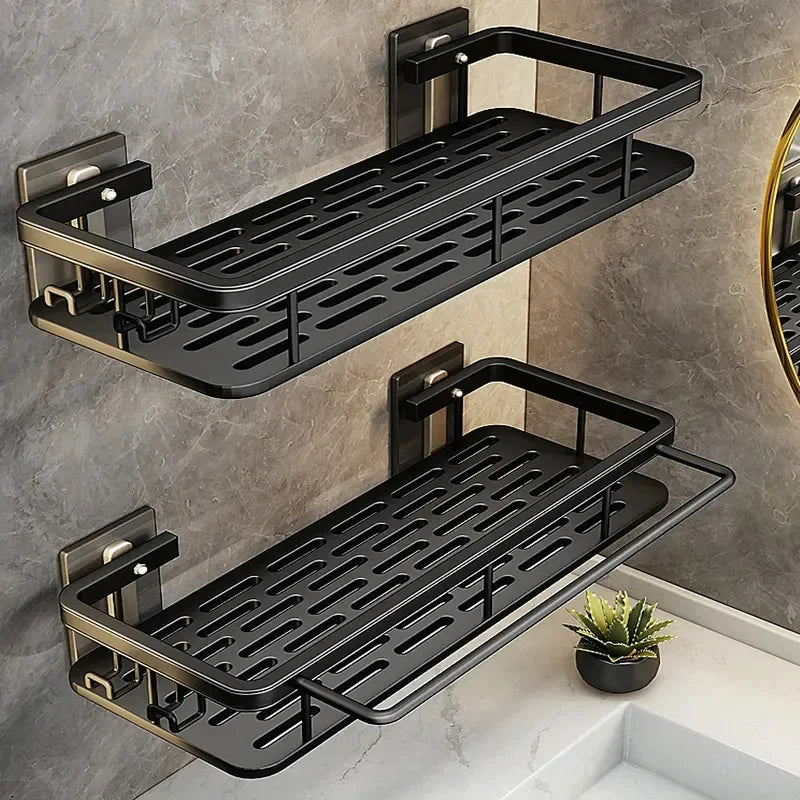 Bathroom Shelf & Kitchen Storage Organizer – Aluminum Alloy Shampoo Rack, Shower Shelf, No Drill Toilet & Bath Accessories.