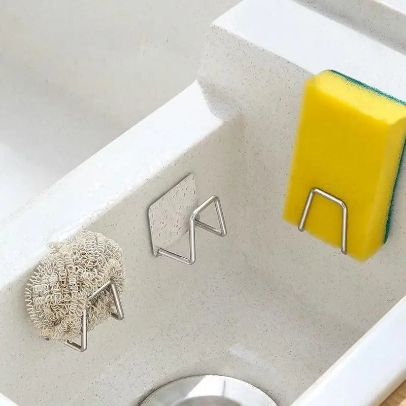 2 Pcs Adhesive Sponge Holder for Kitchen Sink, SUS304 Stainless Steel Scrubber Hanger Sink Caddy Accessories Storage Drain Rack Stand for Scratch Scrub Dishcloth Dishrag Steel Wool Strainer Stopper