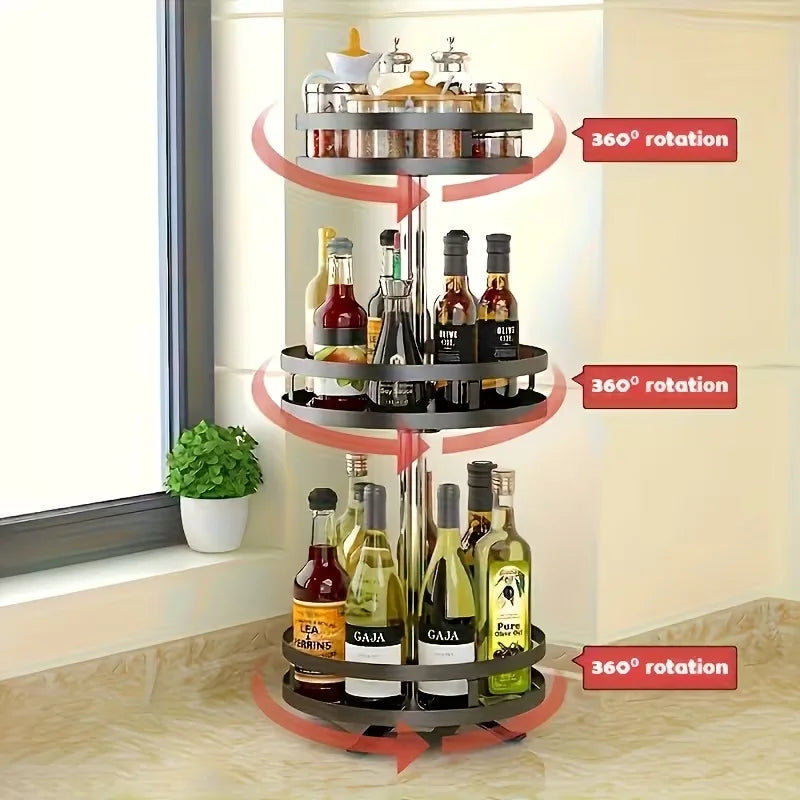 360-Degree Rotating Kitchen Organizer - Metal Spice Rack Featuring Storage Containers  Available in Double Or Triple