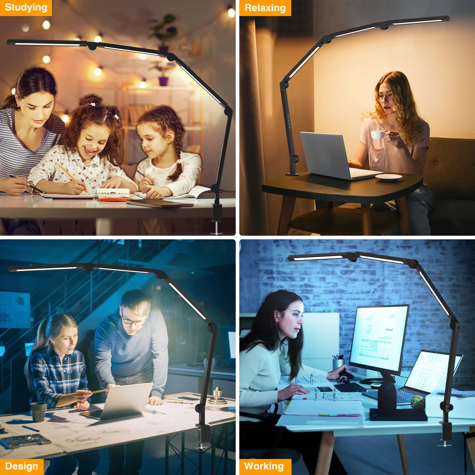 Ultra Bright LED Clamp Desk Lamp Eye Protection Architect Table Lamp Adjustable Swing Arm Dimmable Color Temperature Reading Light USB Powered Study Lamp for Home Office Workbench Makeup Live Streaming Decor