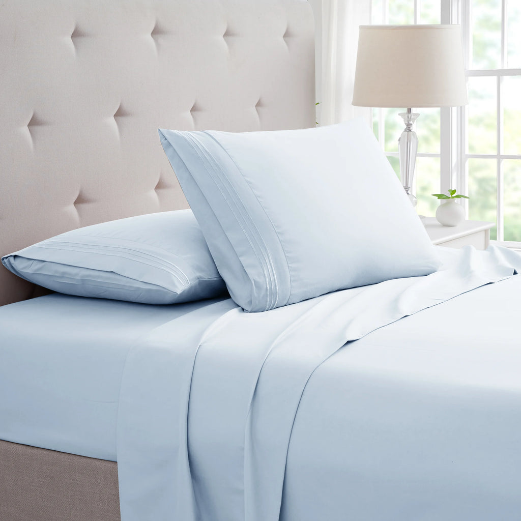 Bamboo 1800 Thread Count 4-Piece 3 Line Embroidered Sheet Set - Egyptian Luxury, Organic, 16 Inch Deep Pocket - Shrink, Fade Wrinkle Resistant